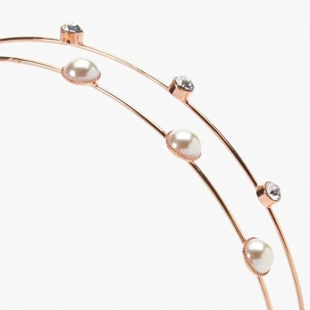 Claire’s Crystals and Pearl Rose Gold Double Headband